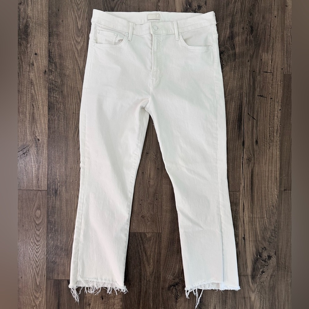 Mother The Insider Crop Step Fray Jeans White